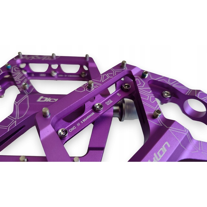 Bicyklon DX2 kerékpár pedál, 6061 alumínium platform, 3 csapágy, lila, 100x110mm