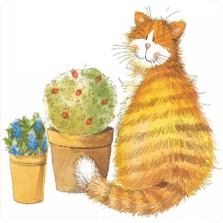 Alex Clark poháralátét, C173 Kot Whiskers modell, 10x10cm, laminált designnal és parafa alappal