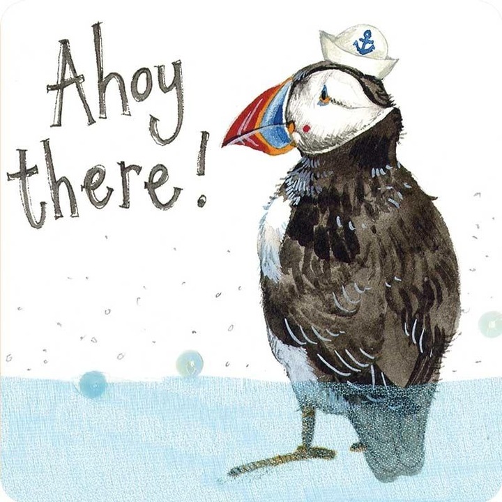 Alex Clark poháralátét, C214 Ahoj maskonur modell, 10x10cm, laminált, parafa hátlappal