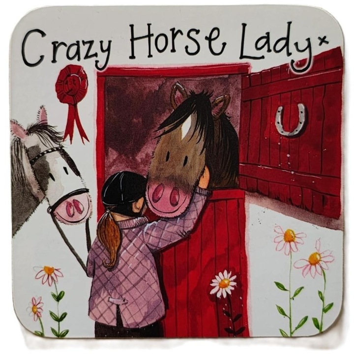 Alex Clark poháralátét, C244 Koniara Crazy Horse Lady modell, 10x10 cm, laminált felülettel és parafa alappal