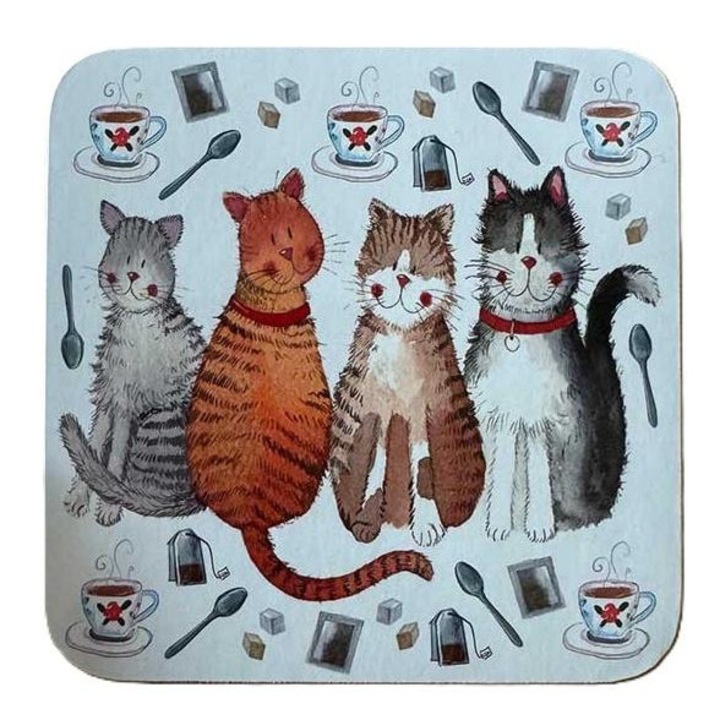 Alex Clark poháralátét, C245 modell, macskás és teás design, 10x10 cm