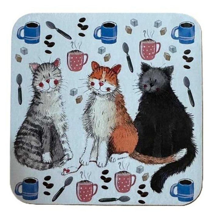 Alex Clark poháralátét, C246 modell, macskás és kávés design, 10x10cm