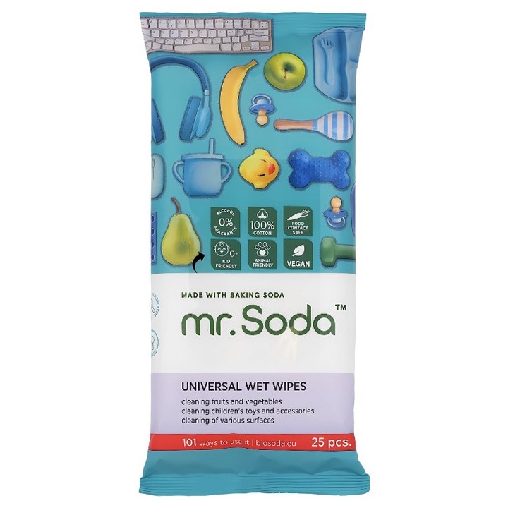 Servetele umede antibacteriene pentru suprafete, Soda, 25 bucati