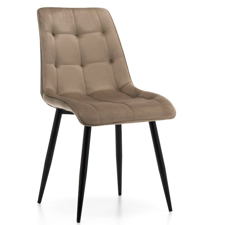 Scaun tapitat, New Home, bej/negru, catifea/metal, 49x50x43 cm, greutate maxima 120kg