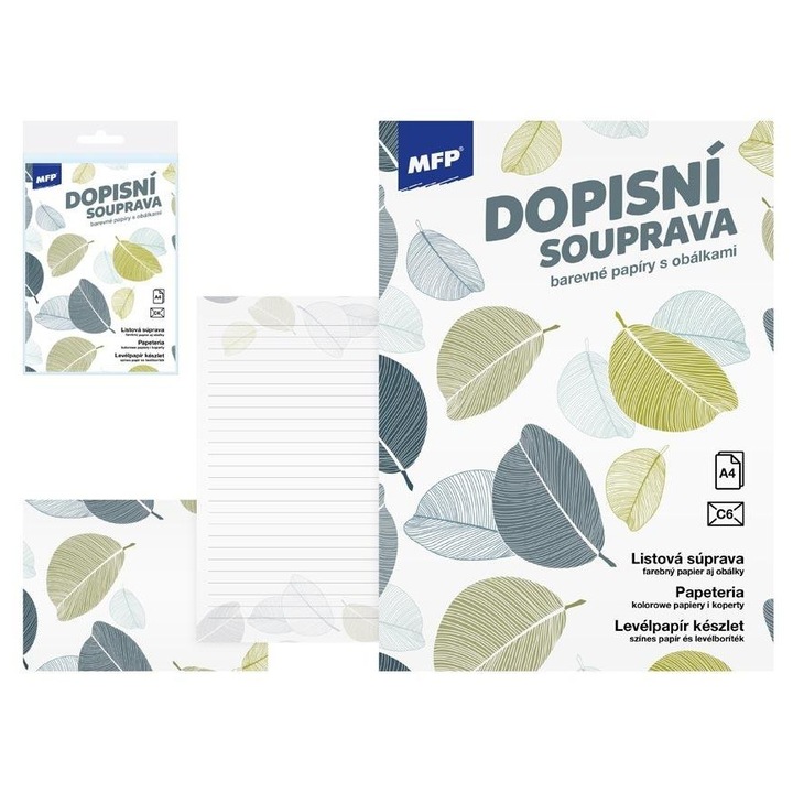 MFP írószerkészlet, 10 nyomtatott A4-es lap, 5 nyomtatott C6-os boríték, 160x220x10mm