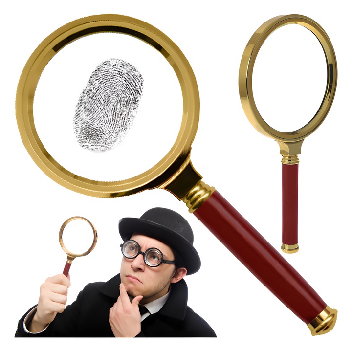 Lupa cu zoom optic si lentila din sticla de 80 mm, dotata cu un maner detasabil, utila atat pentru citit, examinarea bijuteriilor si a circuitelor, Auriu