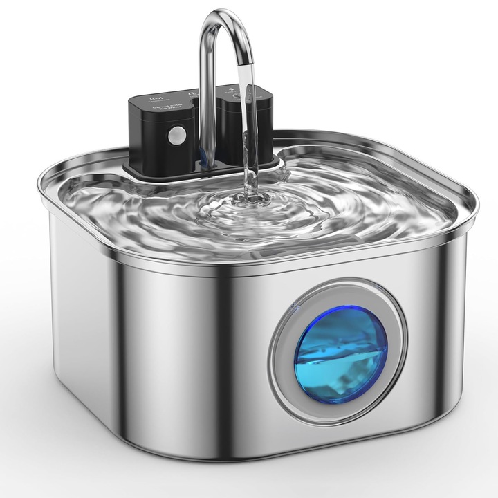 Автоматичен диспенсър за вода тип фонтан за котки и кучета, Ydene, 3.2L, безжичен, 4200mAh, неръждаема стомана 304, 3 режима - сензор за движение/прекъснат/непрекъснат поток, с пречистване и филтриране с активен въглен, безшумен, сребрист