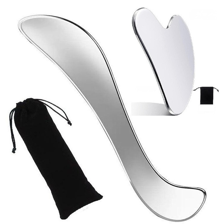 2 db rozsdamentes acél Gua Sha eszköz arcmaszázshoz, liftinghez, öregedésgátlóhoz