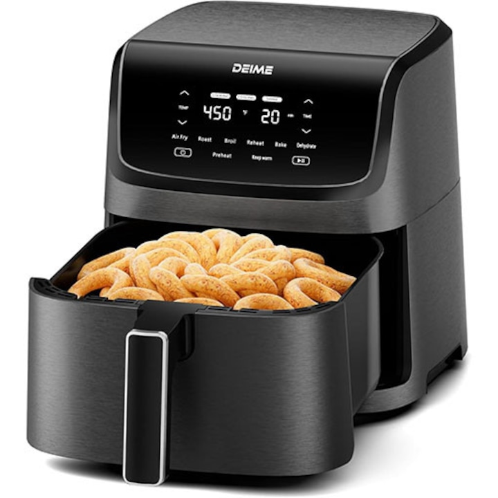 Friteuza, 680 W, capacitate mare de 2,5 L, fereastra de vizualizare transparenta la 360°, potrivita pentru o varietate de ingrediente, functie de cronometru, control al temperaturii, protectie la supraincalzire, usor de curatat, alb