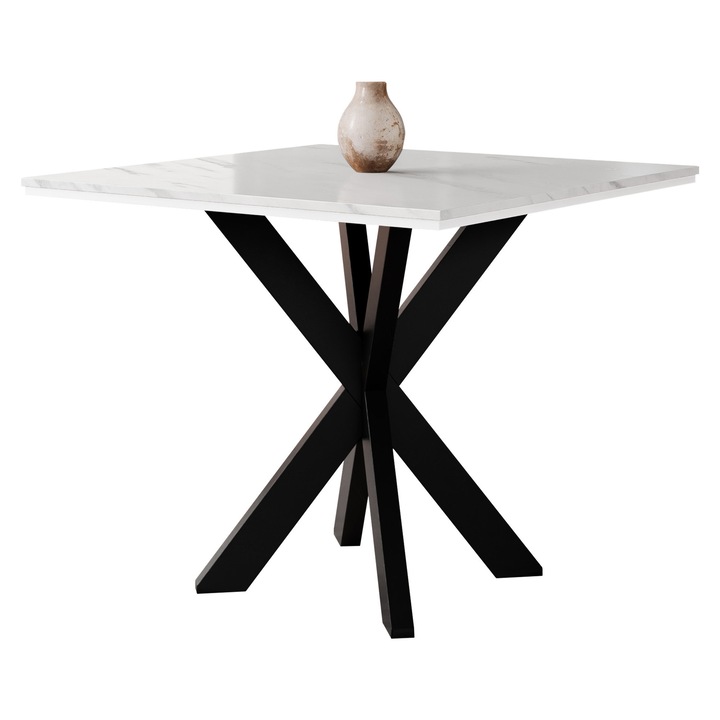 Masa Umtir, MIRJAN 24, marmura bianco + alb lucios / negru, 90x90x74 cm