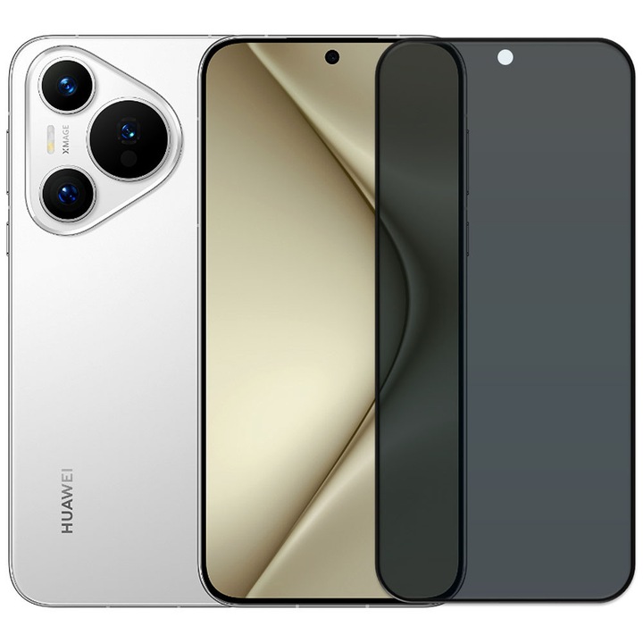 Folie din sticla securizata pentru Huawei Pura 70, HAMSTERBOX Privacy Shield, Protectie completa ecran, Full face, Aplicare rapida, Case Friendly, Negru