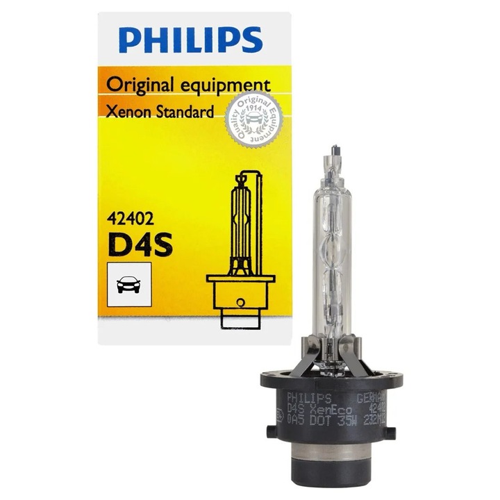 Bec Xenon D4S Philips 6000K Premium, Lumina albă intensă, protecție la supratensiune