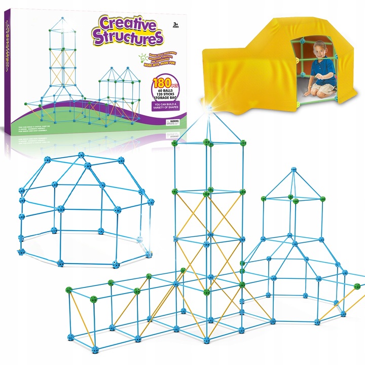 Комплект за изграждане HECKERMANN със 120 тръби, 60 съединителя, одеяло 160x120cm, за деца от 3 години