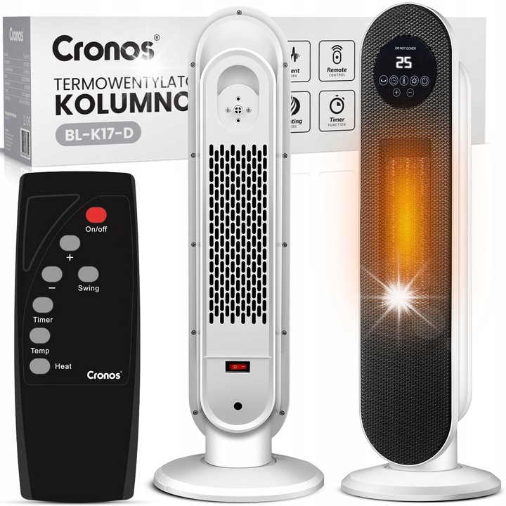 Aeroterma electrica Cronos, model ceramic, 2000W, functie de racire si incalzire, 23x23x63,5cm