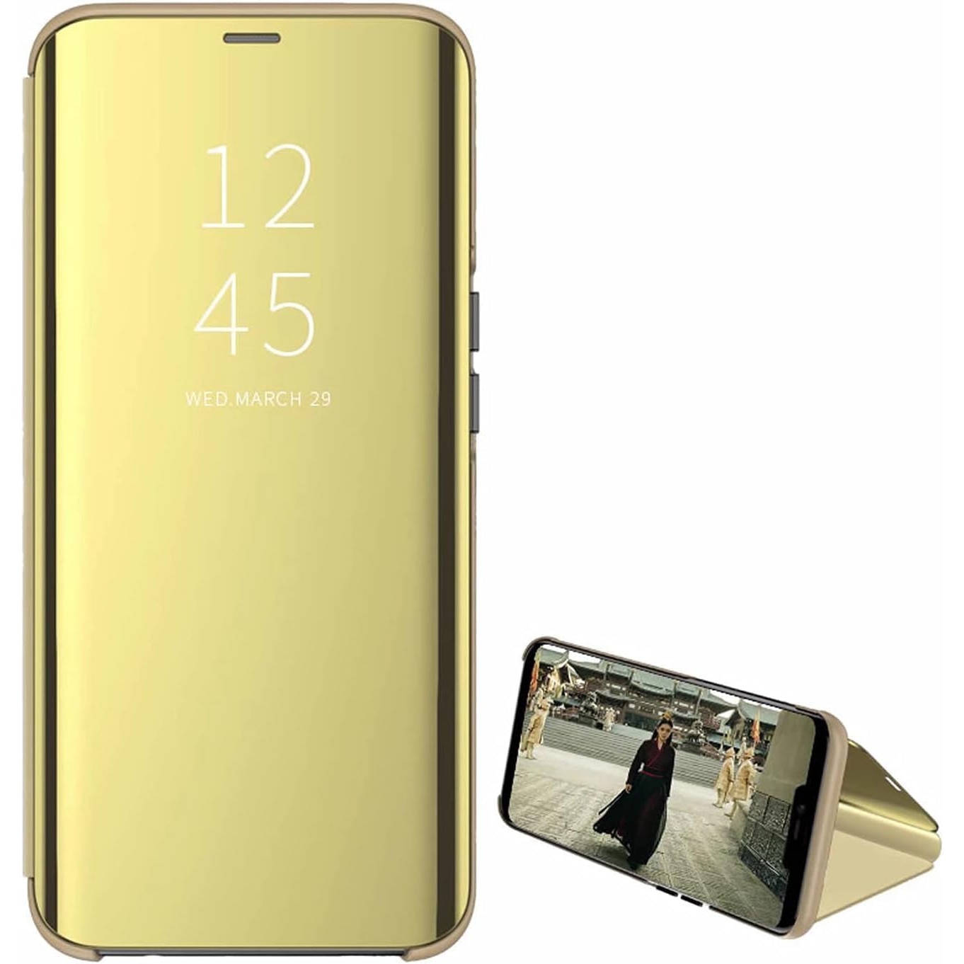 Husa Flip comaptibila cu Samsung Galaxy A21s, Tip Carte, Oglinda, Auriu