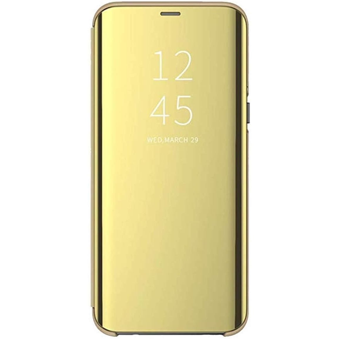 Husa Flip comaptibila cu Samsung Galaxy A21s, Tip Carte, Oglinda, Auriu