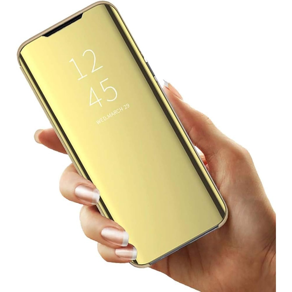 Husa Flip comaptibila cu Samsung Galaxy A21s, Tip Carte, Oglinda, Auriu