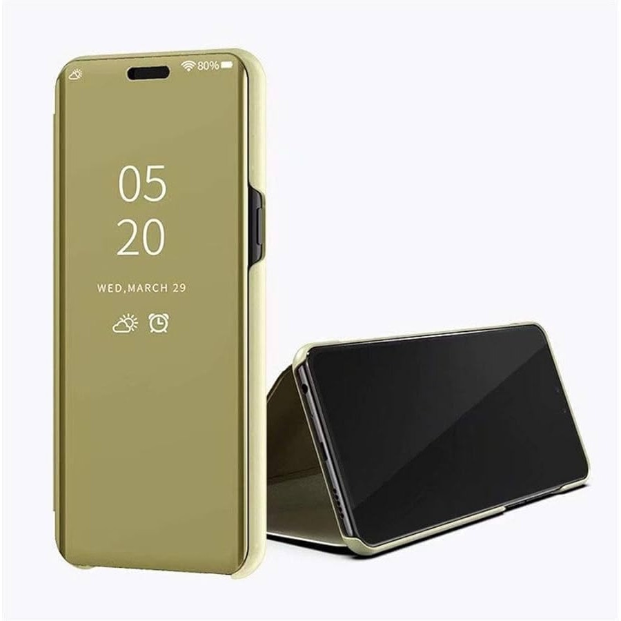 Husa Flip comaptibila cu Samsung Galaxy A21s, Tip Carte, Oglinda, Auriu