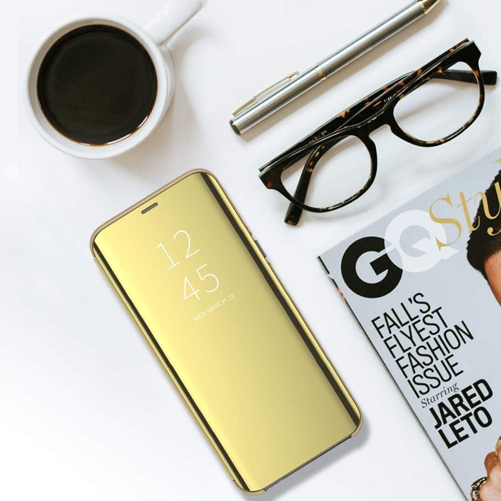 Husa Flip comaptibila cu Samsung Galaxy A21s, Tip Carte, Oglinda, Auriu
