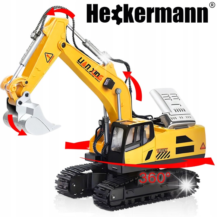 Багер с дистанционно управление Heckermann, 12x28x26см, 2 батерии, звукови и димни ефекти