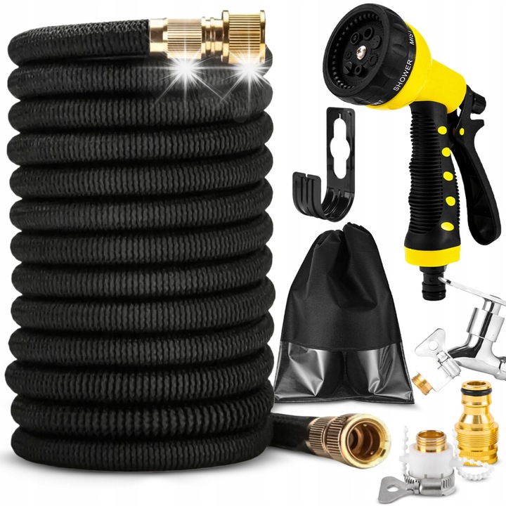 Еластичен градински маркуч Heckermann 45м, пистолет за пръскане с 10 режима, включени аксесоари