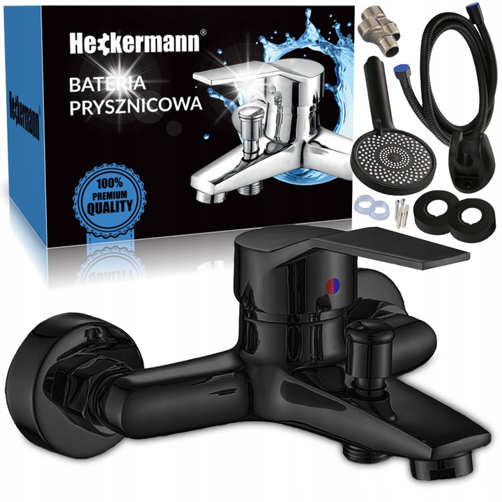 Heckermann AF5 fali zuhanycsaptelep, 3 funkciós, fekete, 2-lyukú