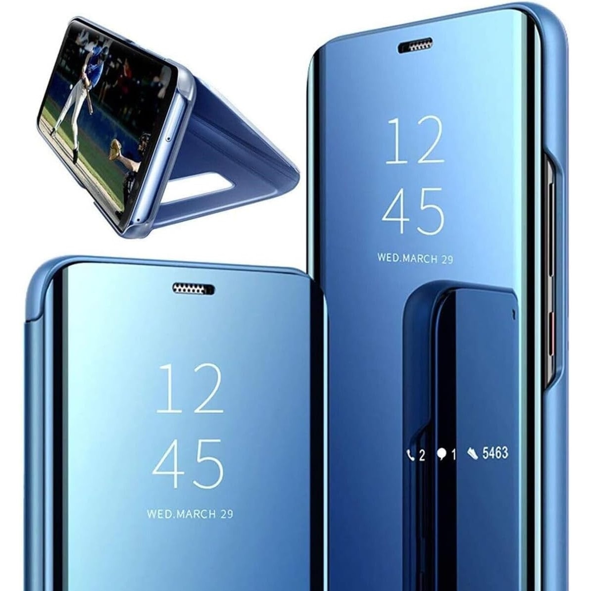 Husa Flip compatibila cu Samsung Galaxy A12, Tip Carte, Oglinda, Albastru