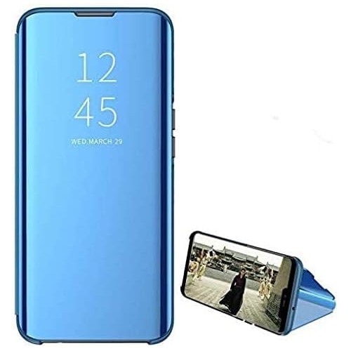 Husa Flip compatibila cu Samsung Galaxy A12, Tip Carte, Oglinda, Albastru