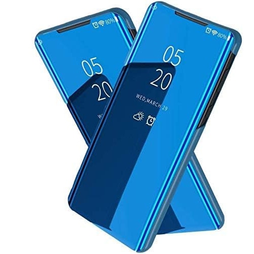 Husa Flip compatibila cu Samsung Galaxy A12, Tip Carte, Oglinda, Albastru