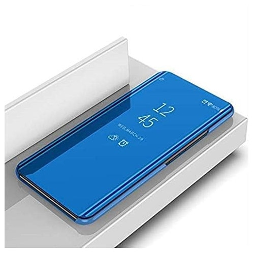 Husa Flip compatibila cu Samsung Galaxy A12, Tip Carte, Oglinda, Albastru