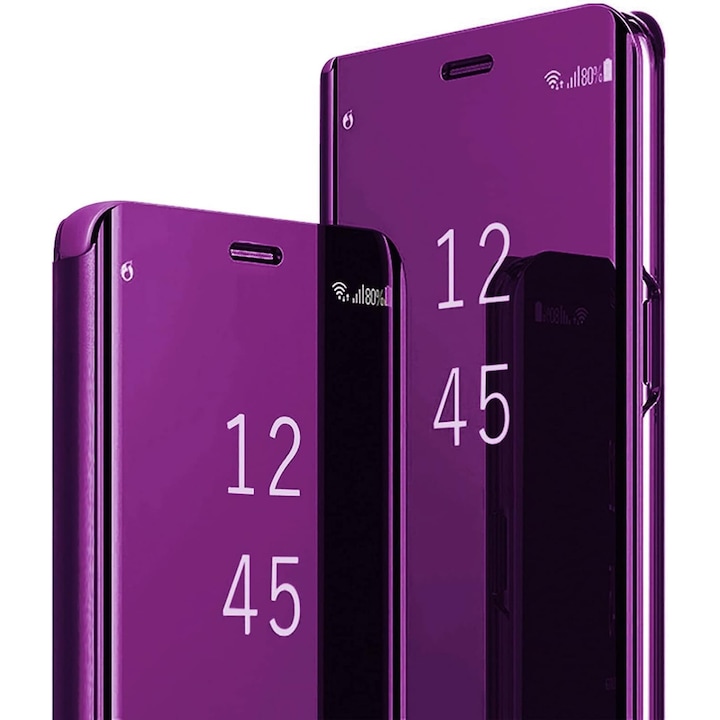 Samsung Galaxy A20 / A30 kompatibilis flip tok, könyv típusú, tükör, lila