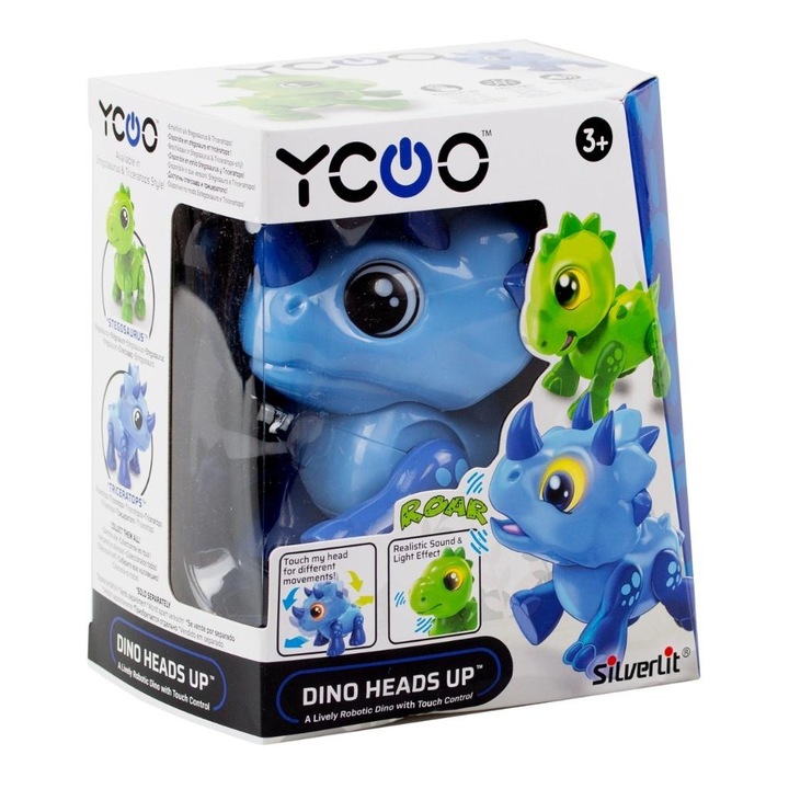 Робот Дино Трицератопс, Силвърлит, звукови ефекти, светлини, син, за деца 3+