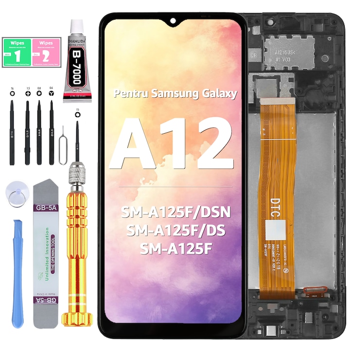 LCD Дисплей Yodoit, за Samsung Galaxy A12, SM-A125F/DSN, тъчскрийн с рамка, черен