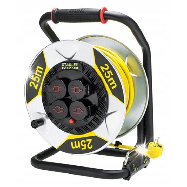 Удължител на макара, 25м, 4 гнезда, IP44, жълт