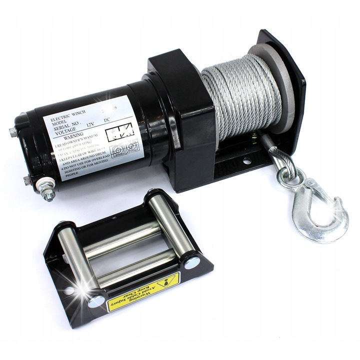 Електрическа лебедка, 12V 2000LBS, Mar-Pol RQ2000, 15м стоманен кабел, 285x105x105мм