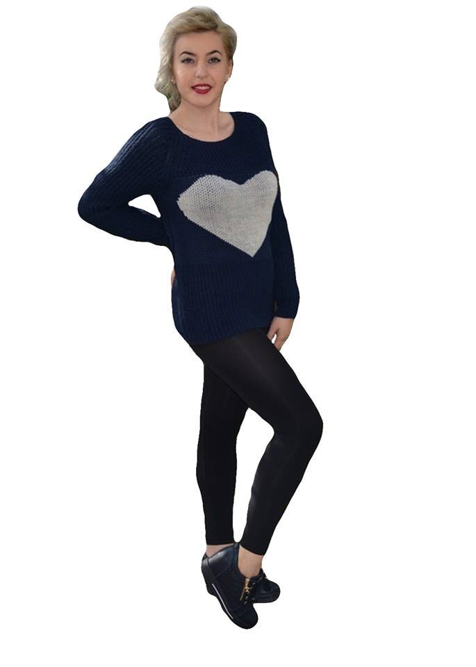 Bluza trendy, cu design fin,D&J, Bleumarin/Alb
