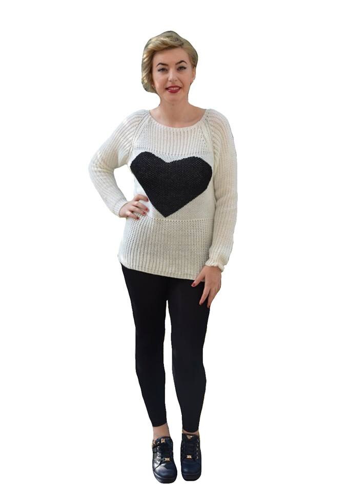 Bluza rafinata,cu imprimeu in forma de inima,D&J Exclusive, Alb/Negru