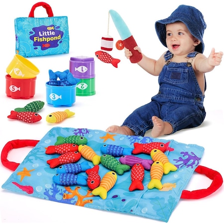 Jucarie educativa pentru copii, YSBER®, set pescuire montessori 22 pcs, incl undita, pesti