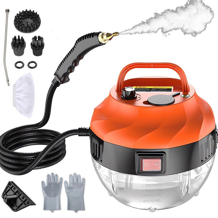 Aparat de curatat cu abur, 2500W, 3Bar, rezervor 1000 ml, incalzire 10S, 6 setari de reglaj al aburului, – Cuptor cu Abur la Temperatura Inalta pentru Plosnite de Pat, Aragazuri, Saltele, Interior Auto, Canapele, Tapiterii, Bucatarie