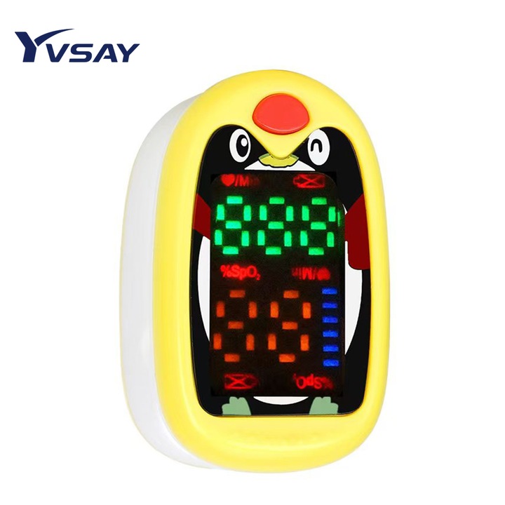 YVSAY® Oximetru USB, Detectare automata a intensitatii pulsului, Oximetru de puls pentru copii (2-12 ani) Oxigen pentru copii reincarcabil, Contor de oxigen din varful degetelor, Monitor digital portabil de saturatie a oxigenului Penguin, verde-Galben