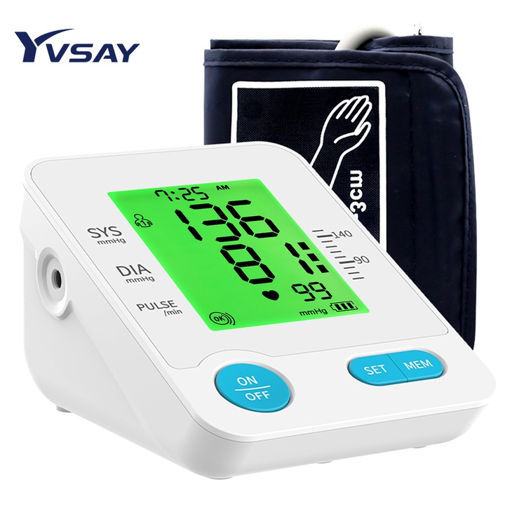 Automata vérnyomásmérő, 4 színű LCD, nagyméretű, állítható mandzsetta, szabálytalan szívverés és magas vérnyomás érzékelése, fehér