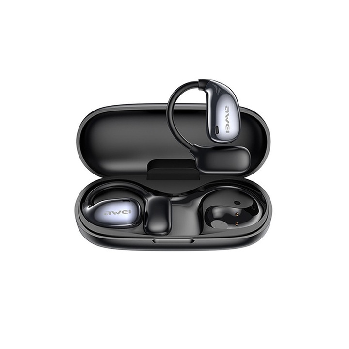 Felfüggesztett Bluetooth fejhallgató, vezeték nélküli, gyors töltés, 360°-os sztereó, mikrofon, Bluetooth 5.3 IPX6, fekete