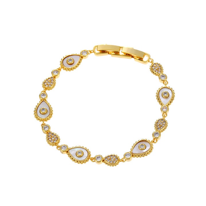 Bratara dama placata cu aur, zirconiu alb, lungime 17.5cm, auriu