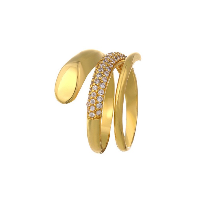 Női gyűrű kígyó alakú, fehér cirkónium gyűrű, állítható