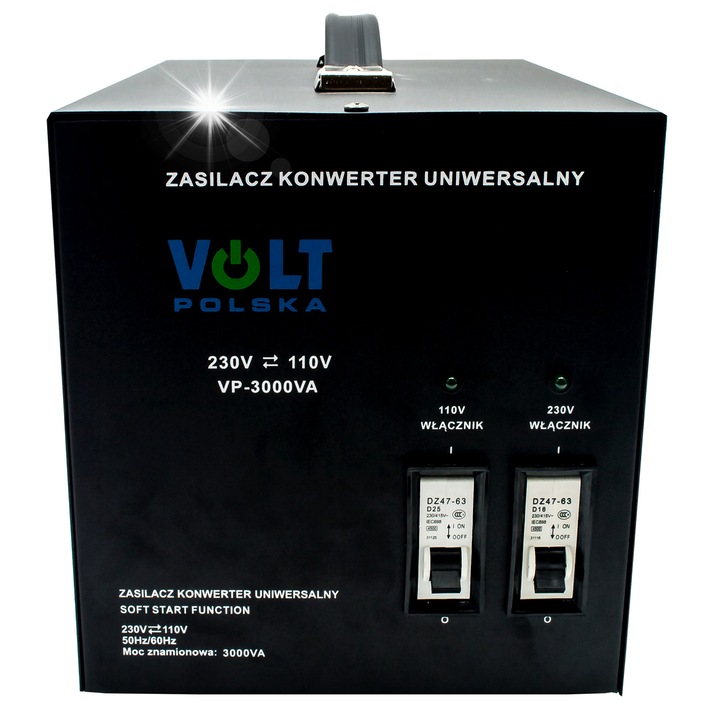 Редуктор на напрежение VOLT POLSKA 3000VA 230V/110V, метален, за устройства от САЩ