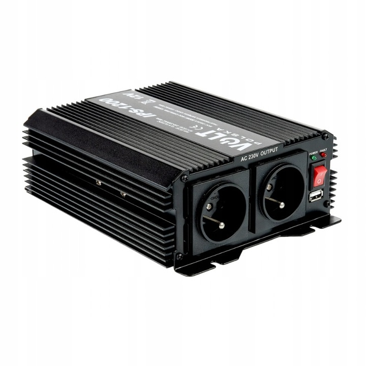 Inverter autóba VOLT, 800W/1200W, 12V/230V, 2 x AC aljzat, 220x120x60mm
