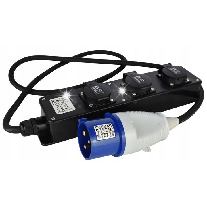 Индустриален удължител Konner & Sohnen 1,5м, 3 контакта 16A, 32A, IP44