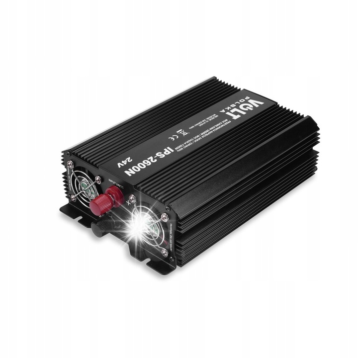 Автомобилен инвертор VOLT IPS-2600N, 1300W, 2600W импулсен, 24V, 2 контакта, USB, черен