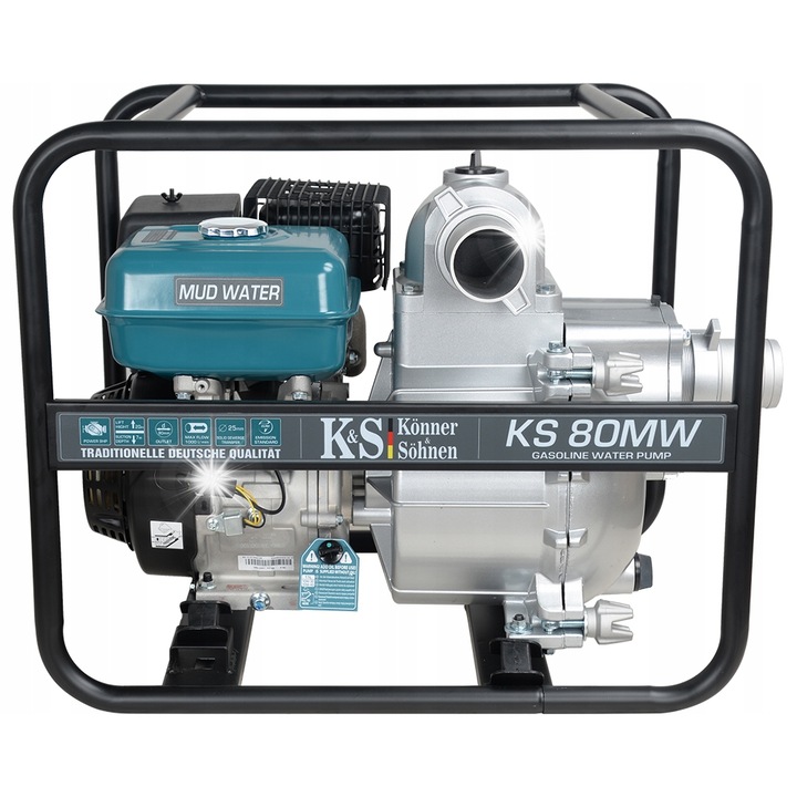 Мотопомпа K&S KS 80MW за мръсна вода, мощен двигател, стоманен резервоар, размери 25.4мм