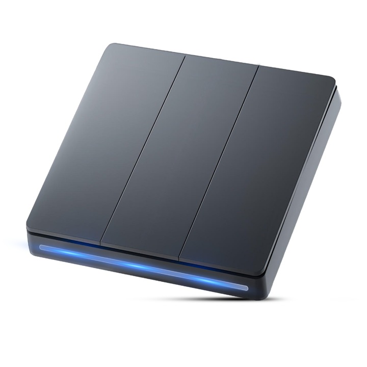 Intrerupator Inteligent Zadabso®, WiFi Tuya Smart Life, 3 Canale, Compatibil Alexa si Google Home, Control prin Aplicatie, cu Fir de Nul, Control Vocal, Nu Necesita Hub, Negru